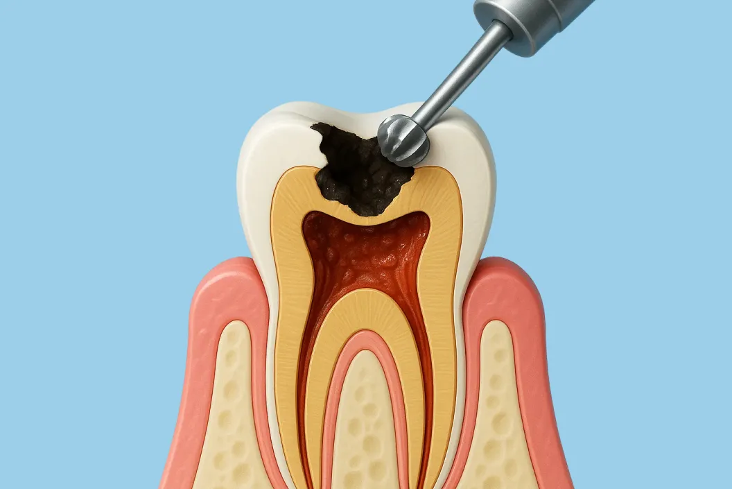 歯ぐきに麻酔をかけ、歯の神経を確認します。